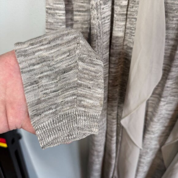 Guess Cardigan Duster Womens Large Gray Open Front Waterfall Draped Chiffon Belt - Picture 7 of 14